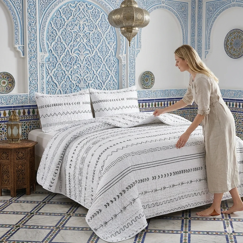 Bed Cover Set Queen Size, universal for 4 seasons (1 bed cover, 1-2 pillowcases), suitable for bedroom, guest room, hotel, etc.