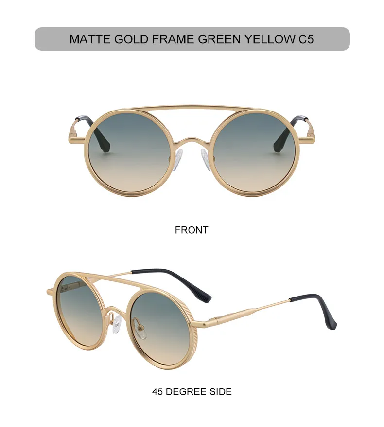 Kleine Runde Steampunk-Sonnenbrille für Herren 2026 Luxusmarke Klassische Doppelbalken-Sonnenbrille für Männer Punk-Fahrbrille Schattierungen – Detail 19