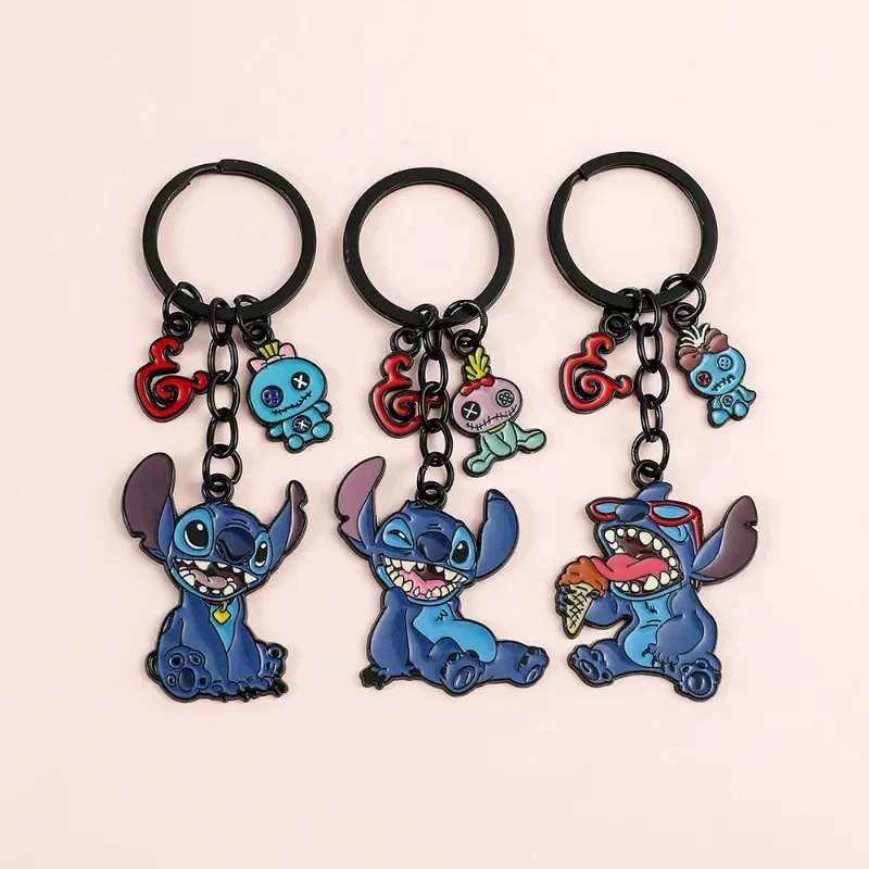 Disney Stitch Keychain Cartoon Anime Cute Children Toys Fashion Charm Backpack Pendant Kawaii Car Key Ring Girls Holiday Gifts