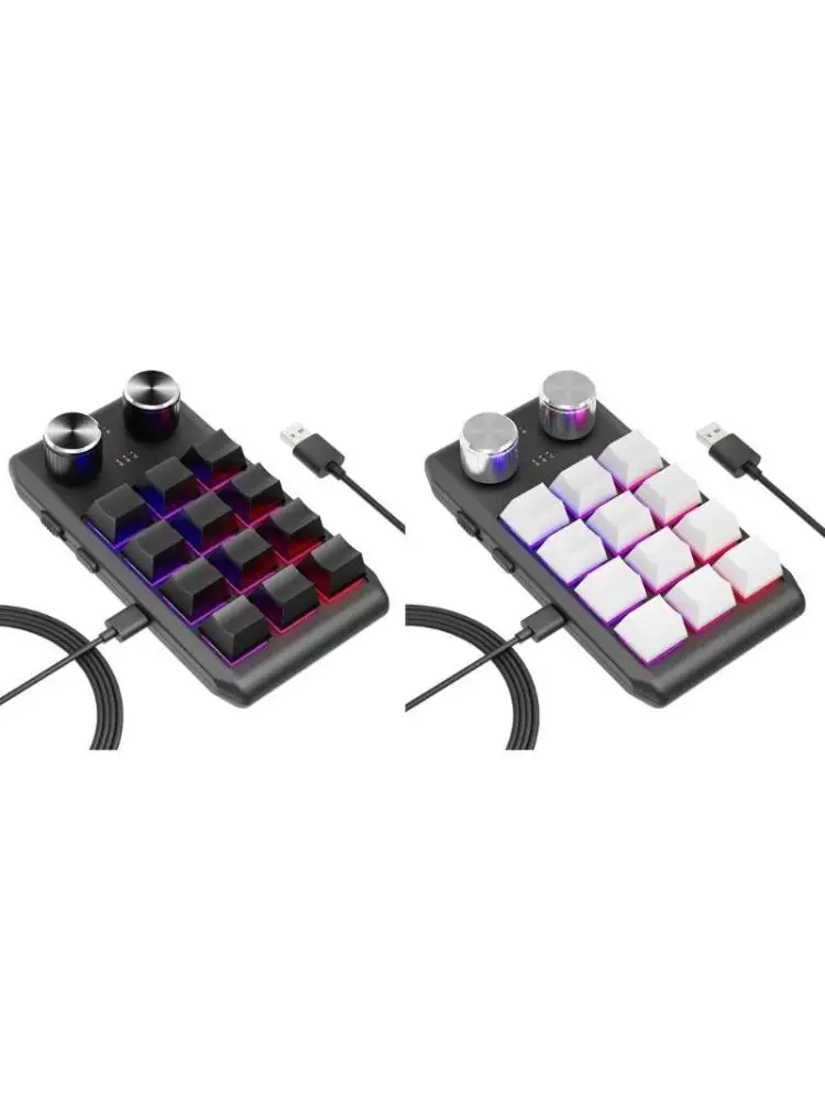  One-Handed Mechanical Keyboard with 12 Programmable Keys and RGB Light for Windows-Plug-Play Gaming Keypad (Black/White)