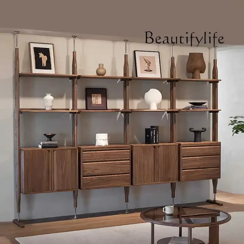 

qU North American black walnut combination bookcase, indomitable storage system, all solid wood medieval partition bookshelf