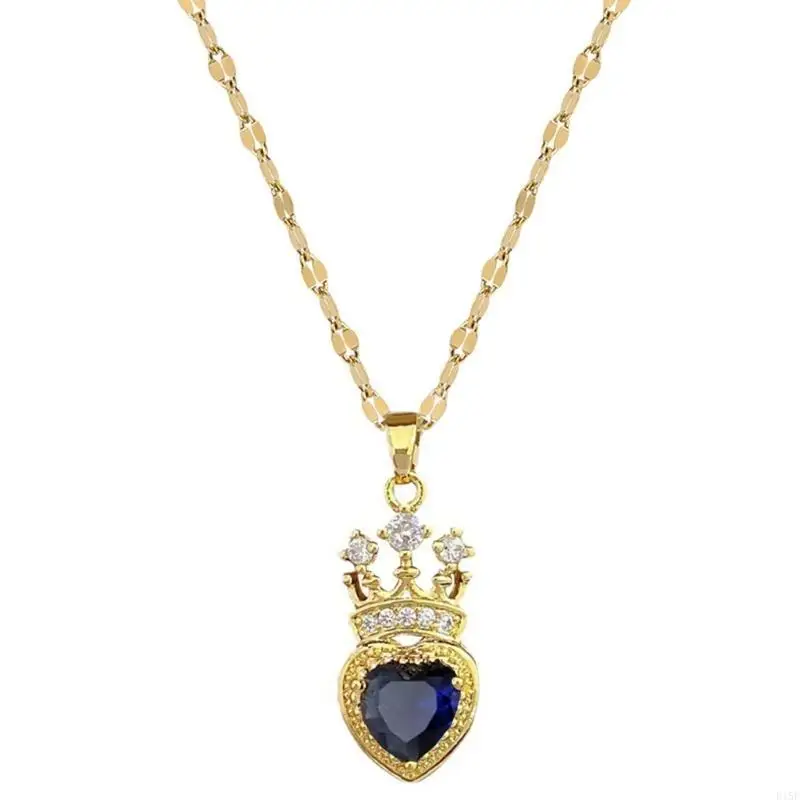 E15E Colorful Zircon Heart Neckchain Titaniums Steel Chain Necklace Fashionable Love Shaped Choker Elegant Clavilce Chain