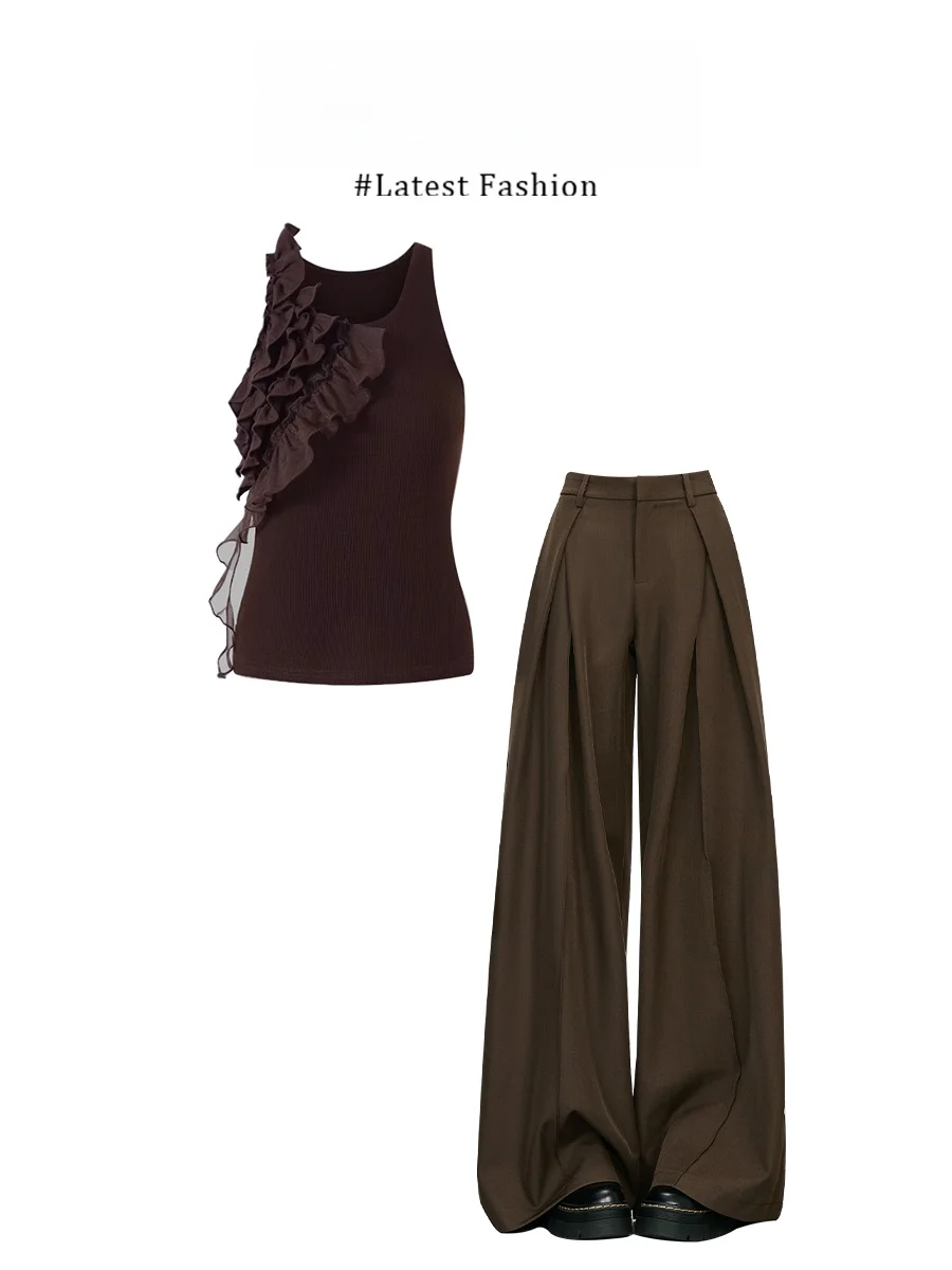 

Parkyeon Vintage Design Loose Casual Top And Pants Set Sleeveless Vest Comfortable Summer Outfit for Women Fashionable Ensemble