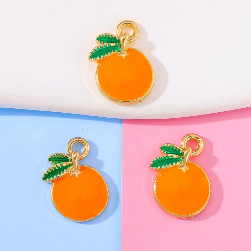 10Pcs 10*15mm Enamel Drop Oil Glazed Orange Pendant Summer Fruit DIY Necklace Bracelet Earring Ornament Charm For Jewelry Making