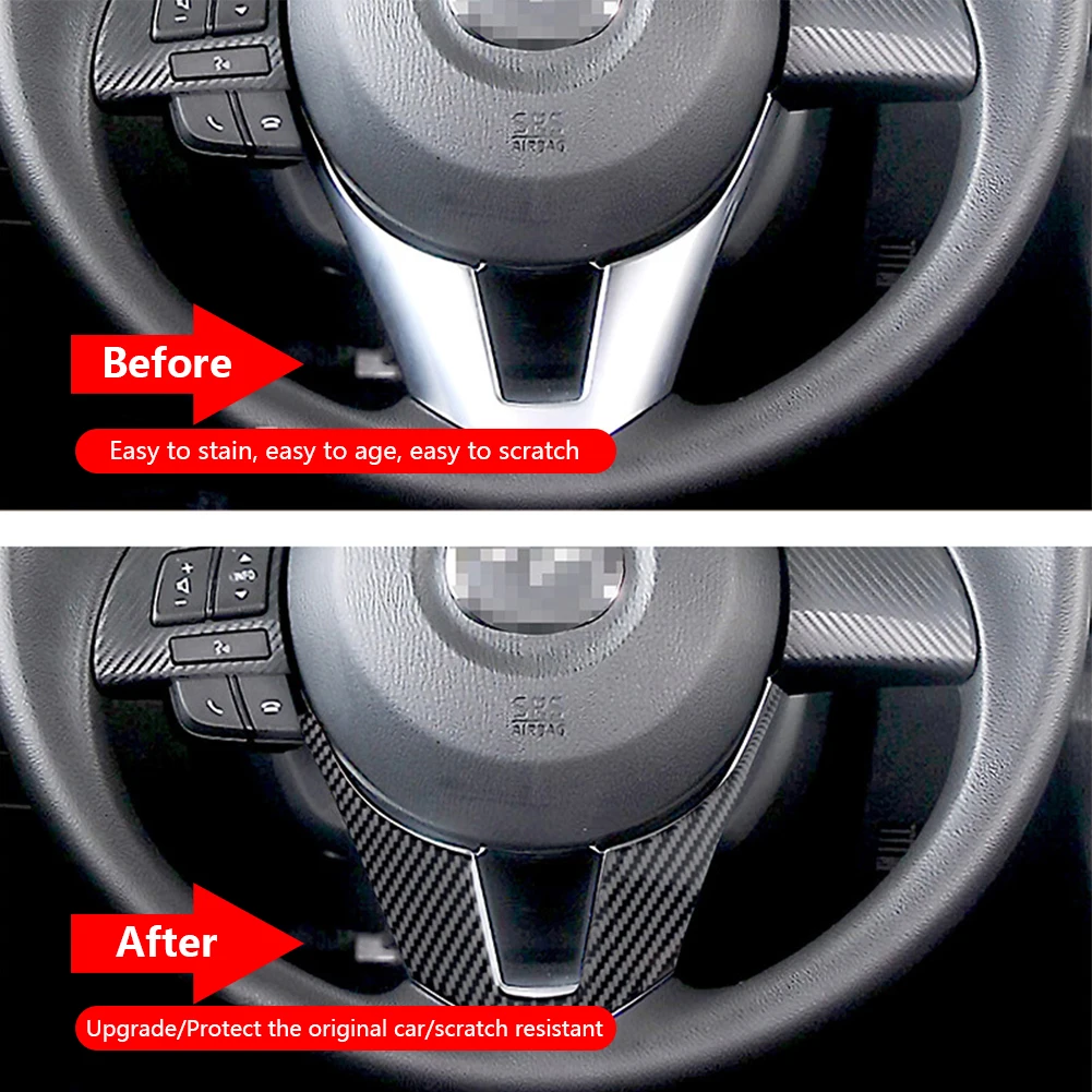 اكسسوارات السيارات الداخلية ألياف الكربون عجلة توجيه سيارة غطاء الكسوة ملصقات لمازدا 3 Axela 2014 2015 2016 #1