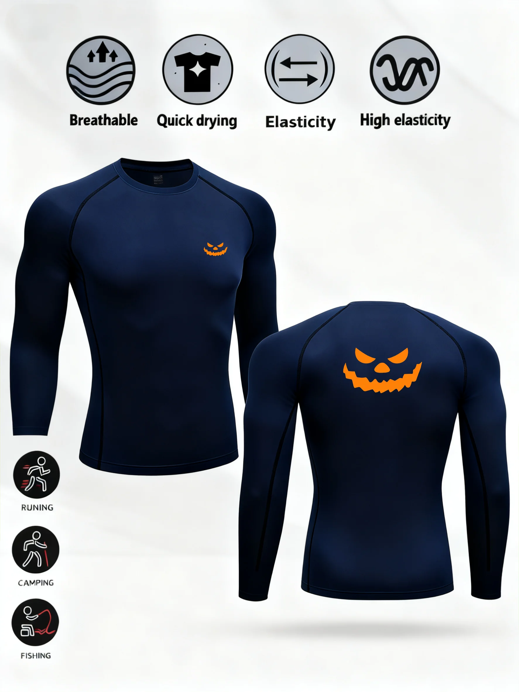 

Мужская быстросохнущая компрессионная спортивная рубашка с принтом призрака, водолазка с длинными рукавами, защита для спортзала, базовый слой, спортивная майка, снаряжение