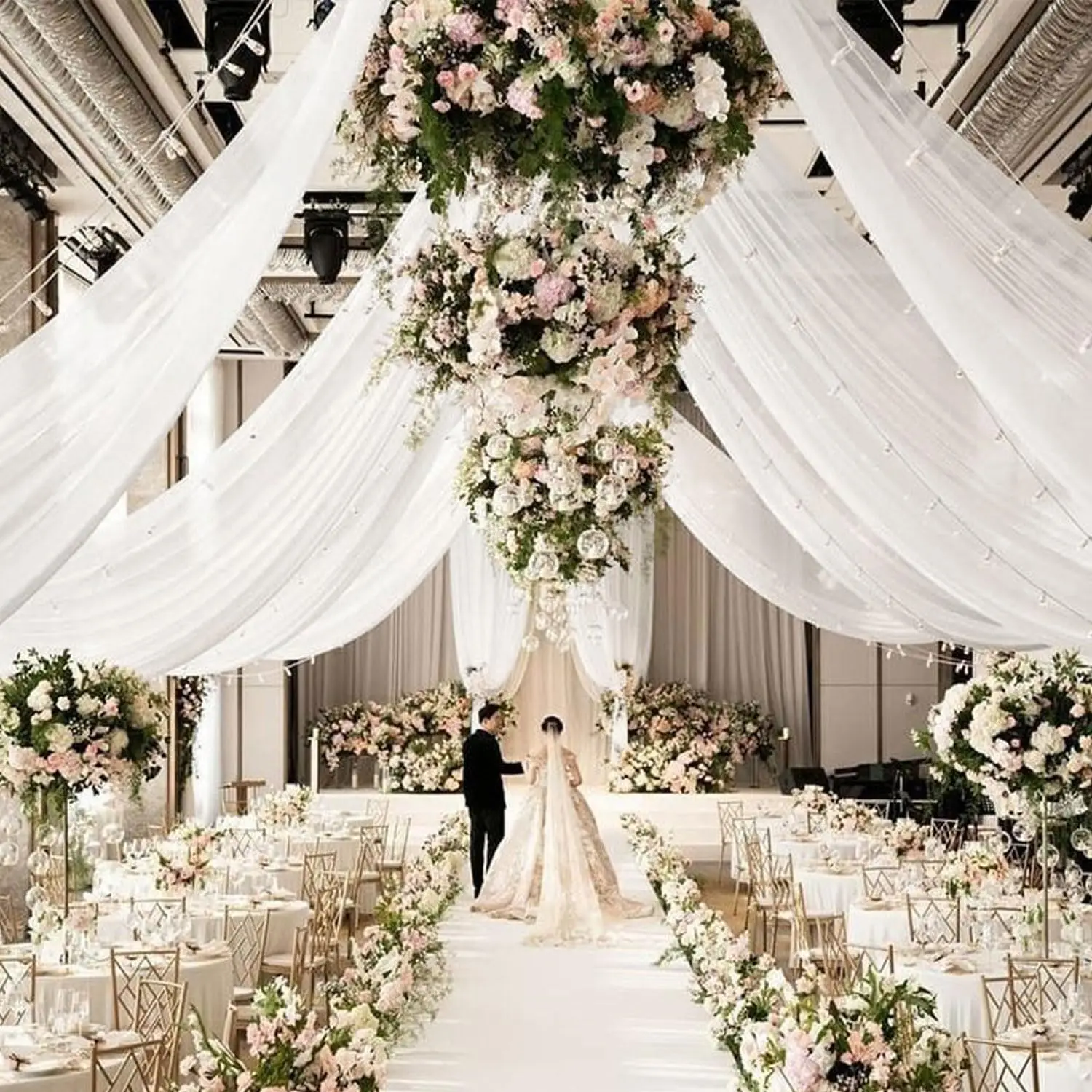 White Ceiling Drapes Wedding Arch Draping Fabric Voile Chiffon Drapery Draping Ceiling Decorations for Party Ceremony Stage