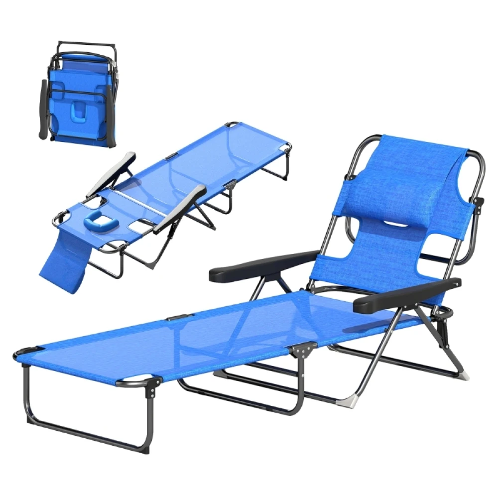 Ligstoelen, opvouwbaar, weerbestendig, 194 cm x 72 cm x 31 cm, zwart + donkerblauw