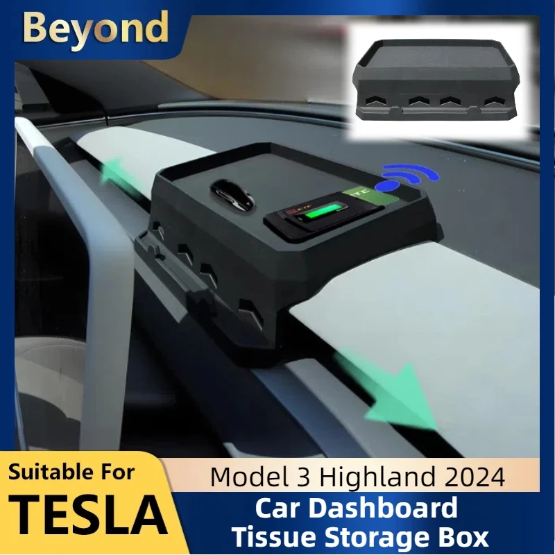 Car Dashboard Tissue Storage Box For Tesla Model 3 Highland 2024 Multifunctional Silicone Instrument Panel Storage ETC Tray