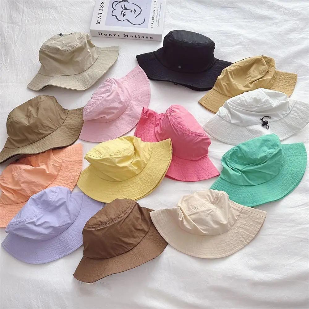 

Fashion Korean Style Baby Sun Protection Cap Candy Color Quick Dry Bucket Hat Sunscreen Cotton Children Fishman Hat Spring