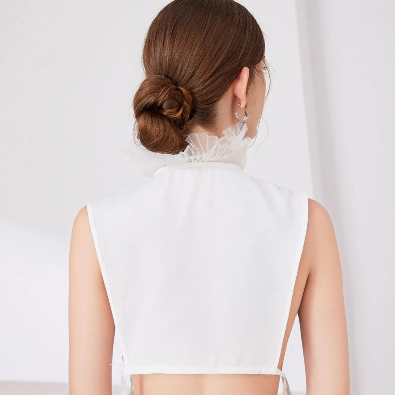 Accesorio para mujer, blusa media camisa con cuello falso malla con volantes extraíble, envío directo