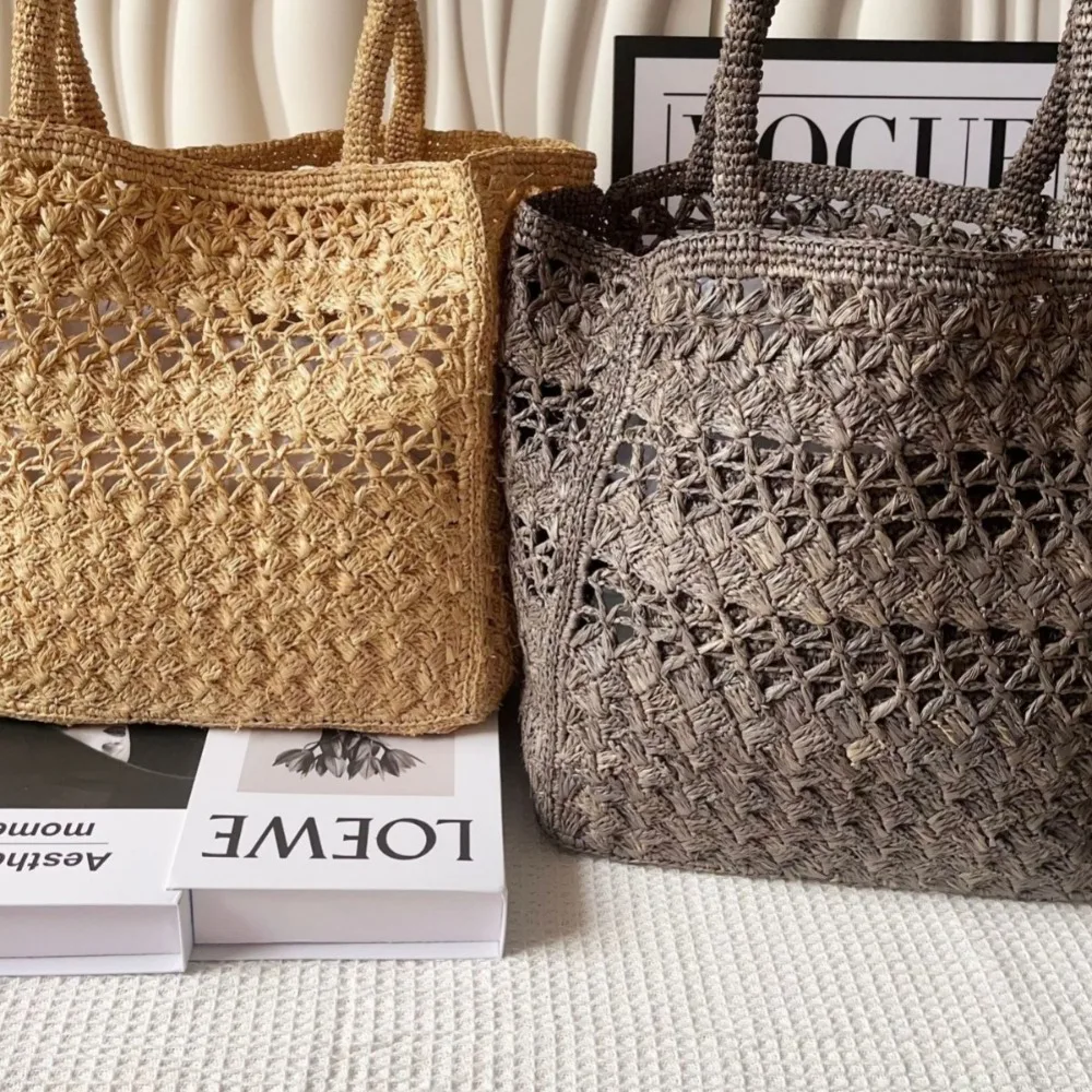 

New Summer Straw Handbag Large Capacity Shoulder Texture Unique Leisure Vacation Fashion Simple Casual Daily Beach Tote