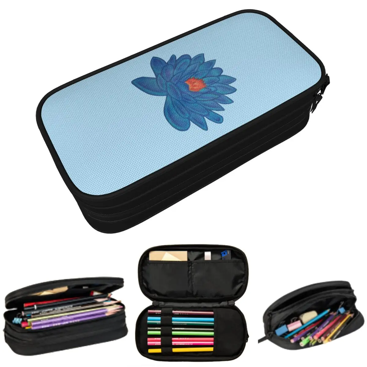 

Однофутлярный пенал с флуоресцентным синим лотосом для мальчиков и девочек, школьный пенал-коробка, сумка для канцелярских принадлежностей, держатель для ручек