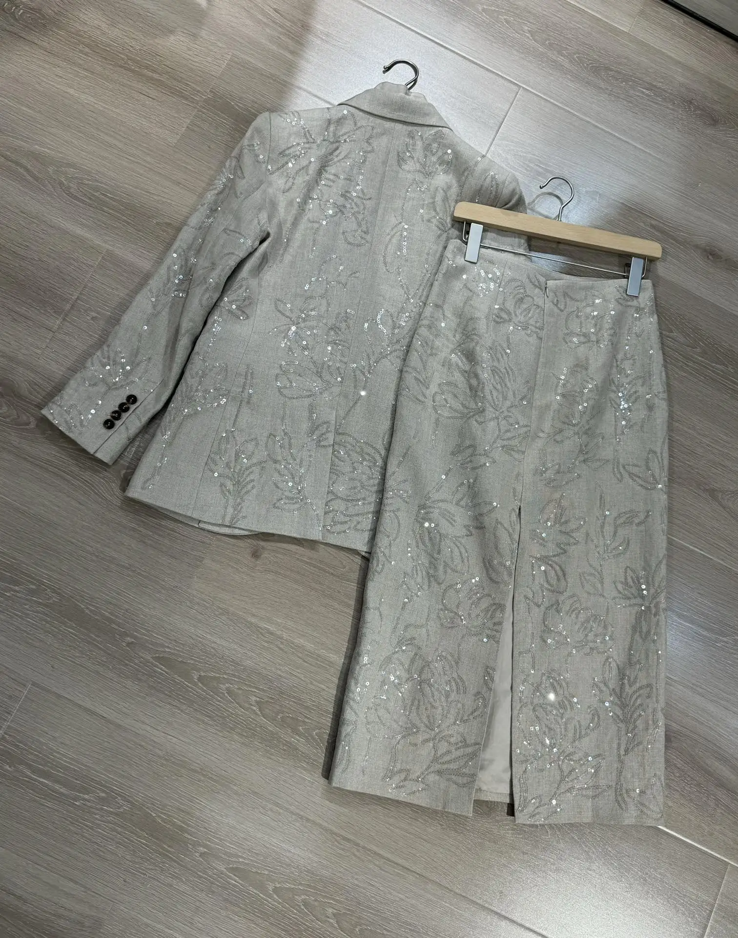 Women\'s Skirt Suit Sequins Embroidery Linen Blazer + Suspender Chest Wrap + Skirt Set Woman Clothing Can Be Purchased Separately
