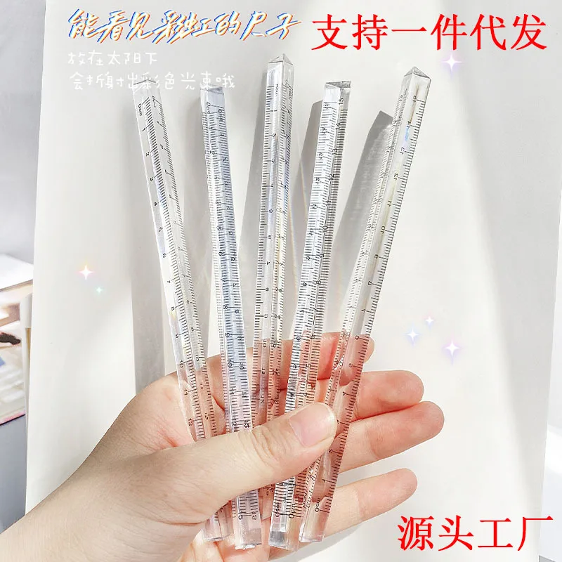 Transparent Plastic Triangular Ruler 15cm Straight Ruler Stationery for Primary Students Kawaii School Supplies view 2