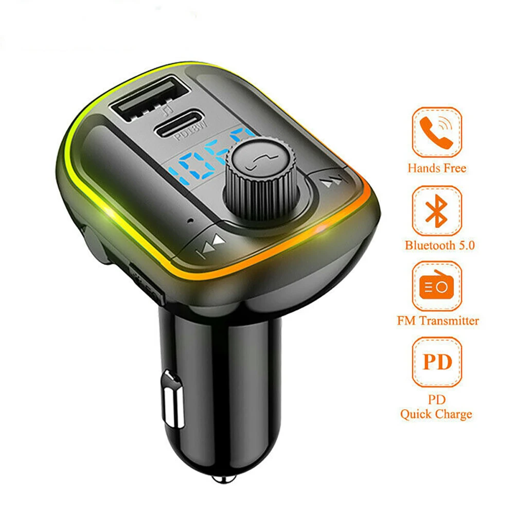 

QC3.0 Car Charger PD 18W Wireless FM Radio Transmitter Cigarette Lighter V5.0 Radio Receiver Music Player Charger Car Kit