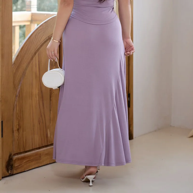 プラスサイズの女性のスカートプレミアムファッションスリムモーダル A ラインフィッシュテールロングスカートドレープ効果