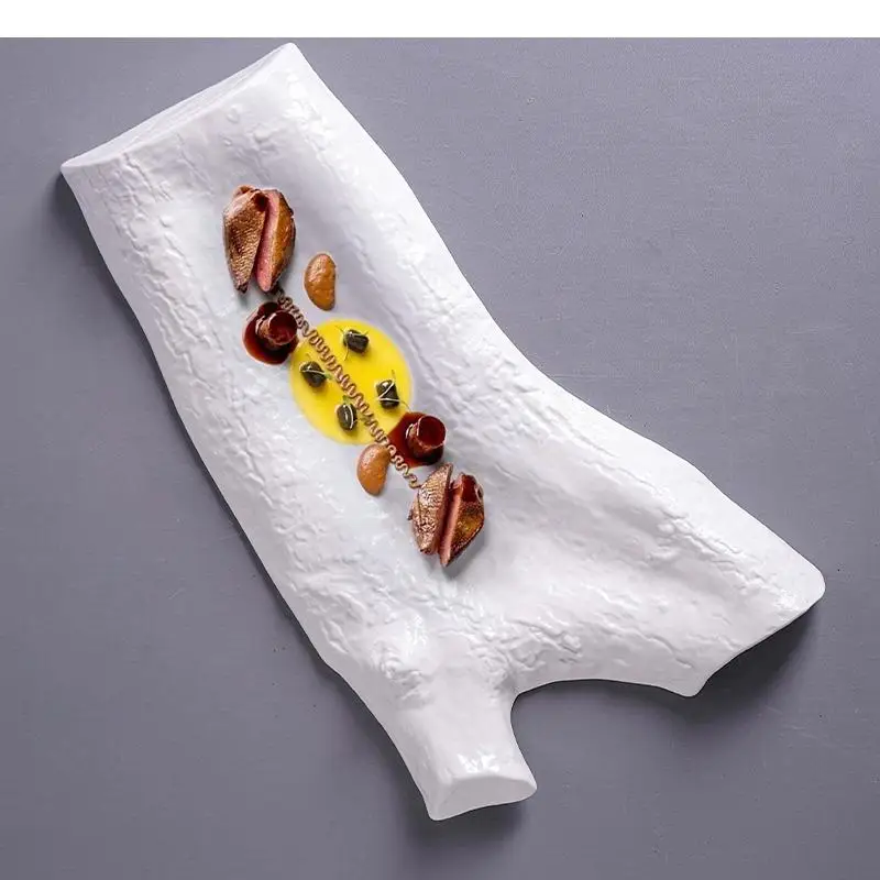 

Ceramic Dinner Plate Restaurant Branch Shaped Dessert Snack Plates Sushi Pure White Irregular Tableware