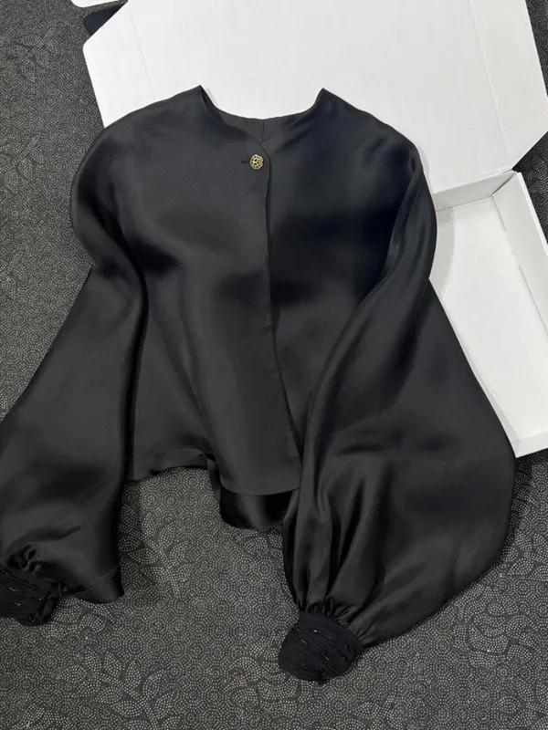 

Ele Mat Women's irt Satin Lantern Sve Versatile Luxury Feel Commute Sle Корейская версия Six Sve Длина