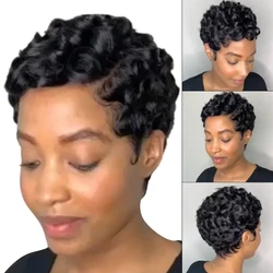 Fashion Short High Temperature Silk Synthetic Hair Pixie Cut Wigs for Women Glueless Brazilian Short Black Little Curly Wigs