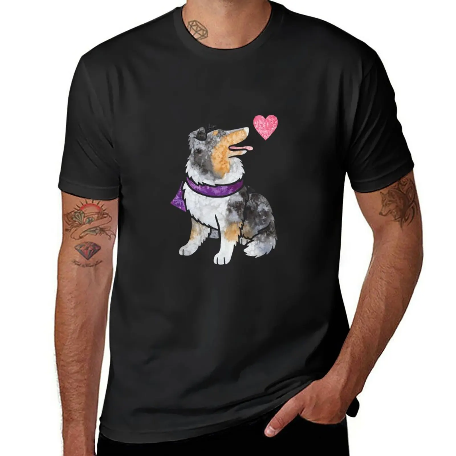 Watercolour Rough Collie (merle) T-Shirt oversized customs design your own Aesthetic clothing mens funny t shirts