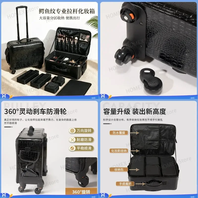 Professional Makeup Artist Trolley Case Large Capacity Cosmetic Bag Storage Box for Nail Art Embroidery Tools Beauty Luggage