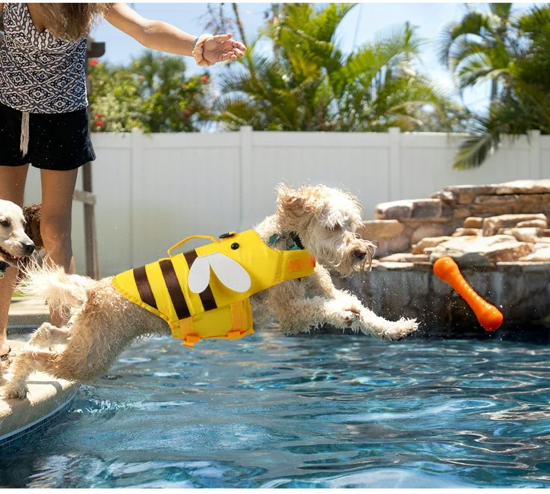 Chaleco salvavidas para perros y mascotas, arnés con cuello, traje de baño de verano