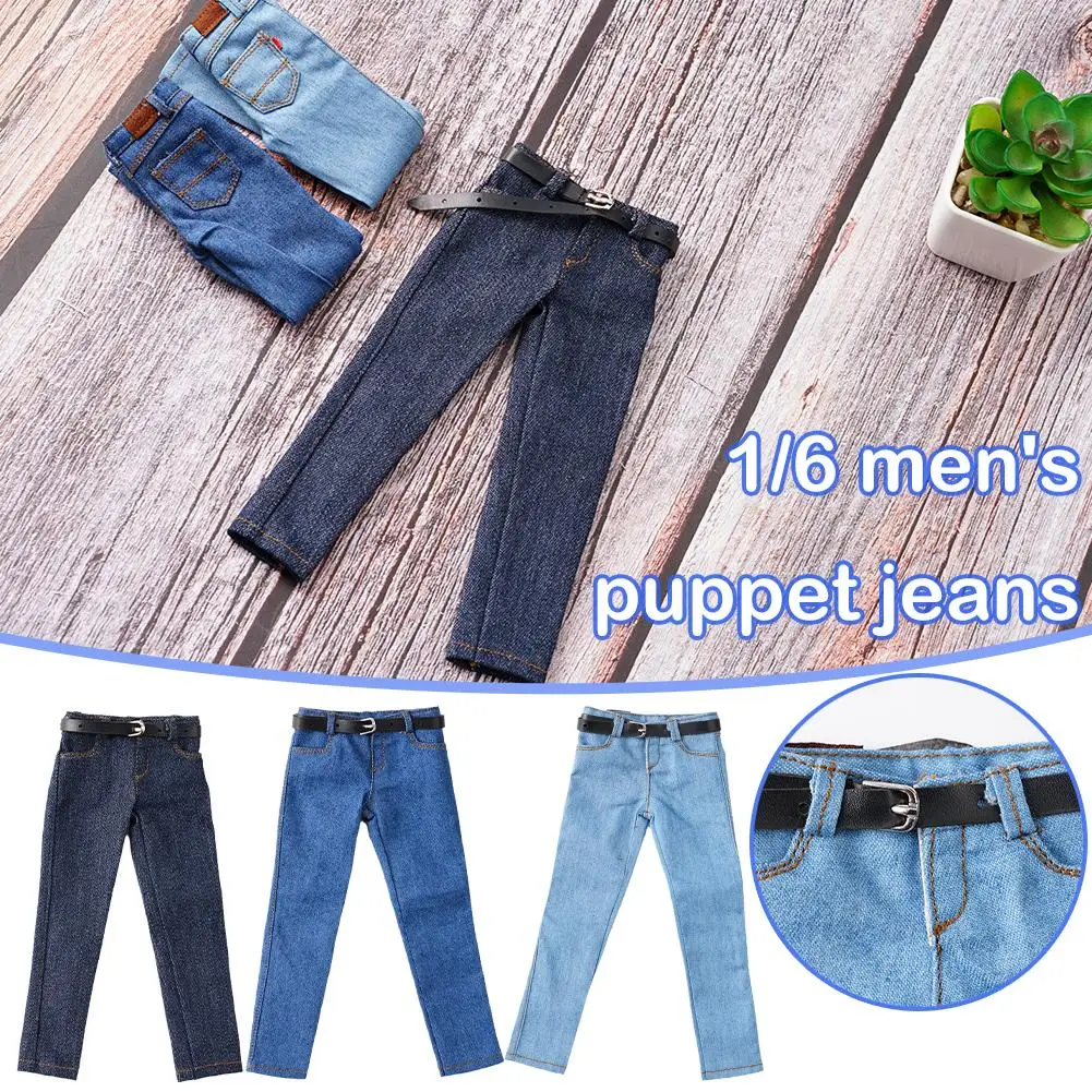 

In Stock 1/12 Scale Male Fashion Jeans Trousers Pants with Belt Soldier Clothes Model for 6 Inch Action Toy Figures Body