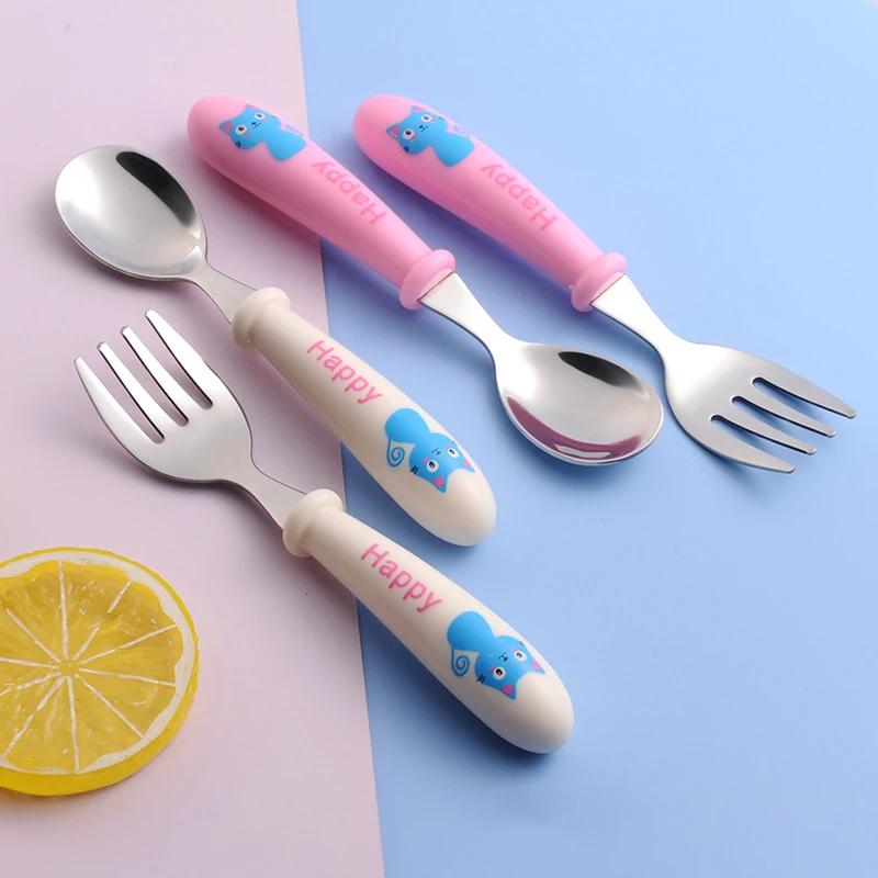 Baby Gadgets Tableware Set Children Utensil Stainless Steel Toddler Dinnerware Cutlery Cartoon Infant Food Feeding Spoon Fork