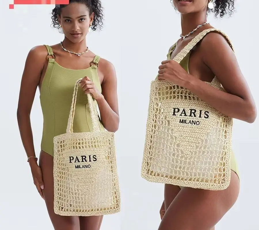 Niche Designer Luxury Retro Embroidered Letter Woven Bag Beach Vacation Hollow Mesh Bag High-end Fashion Shoulder Bag Handbag