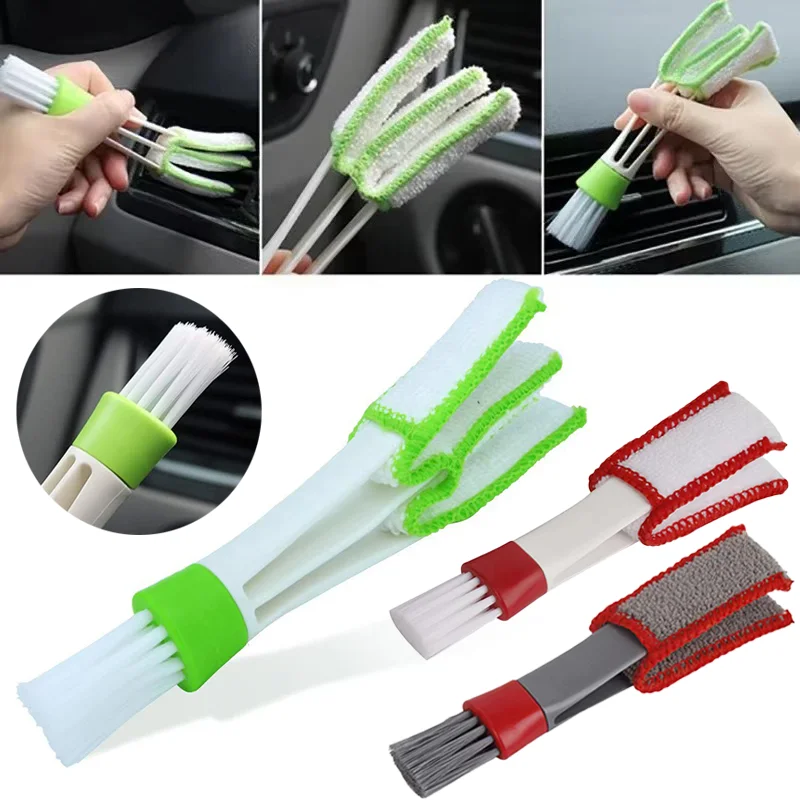 

2Pcs Car Air Vent Brush Double head Brushes Conditioner Vent Brush Microfibre Car Grille Dashboard Interior Car Cleaning Tools