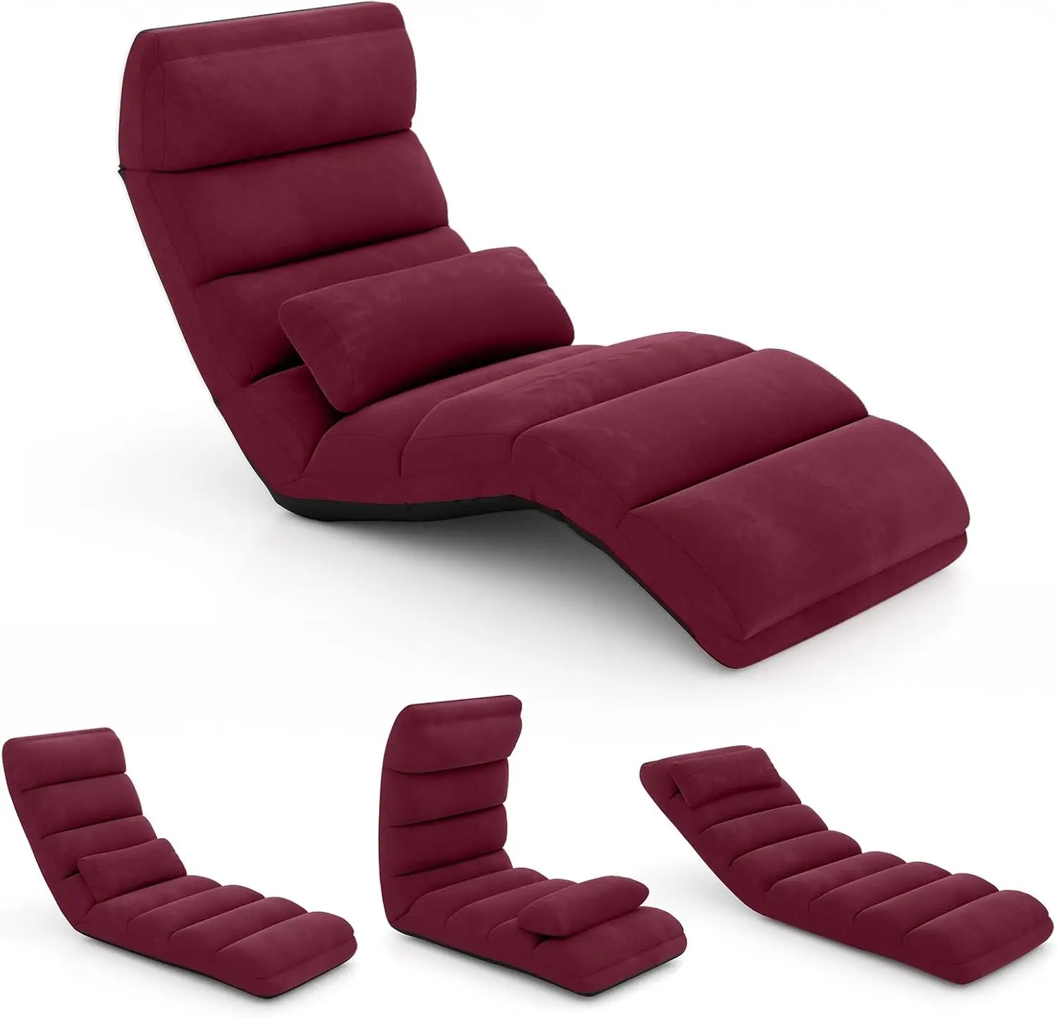 Foldable Floor Lazy Sofa with Pillow,Indoor Lounge with 5 Adjustable Positions,Adjustable Back Support,Gaming Chair Burgundy