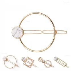 1PC Fashion Geometric Hair Clips Circle Square Hairpins Women Girl Natural Stone Marbling Barrettes Retro Metal Hair Styling Pin