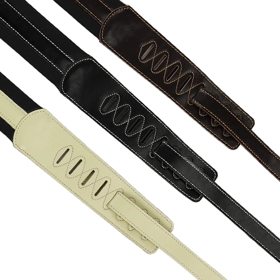 Soldier High-End Leather Padded Guitar Strap for Electric Acoustic Guitar Bass Adjustable Belt Black Browm White Color