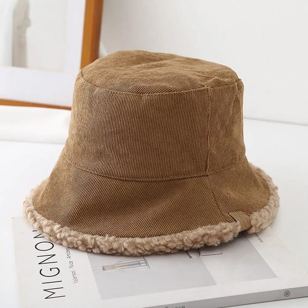 Trendy Lambswool Winter Bucket Hat Thickened Warm Cold Weather Panama Hat Soft Fisherman Cap for Casual, Trips, Sports, Skiing