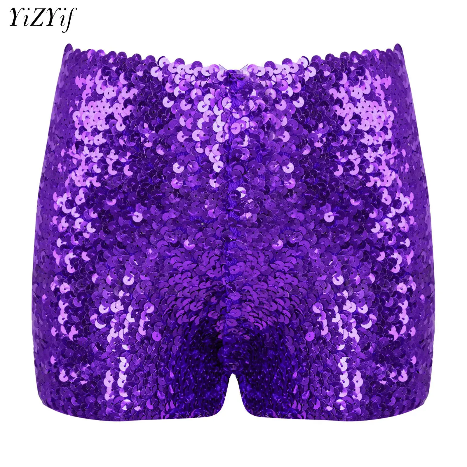 Kids Girls Dance Shorts High Elastic Shiny Sequins Solid Color Jazz Modern Hip-Hop Dancing Stage Performance Costume Short Pants