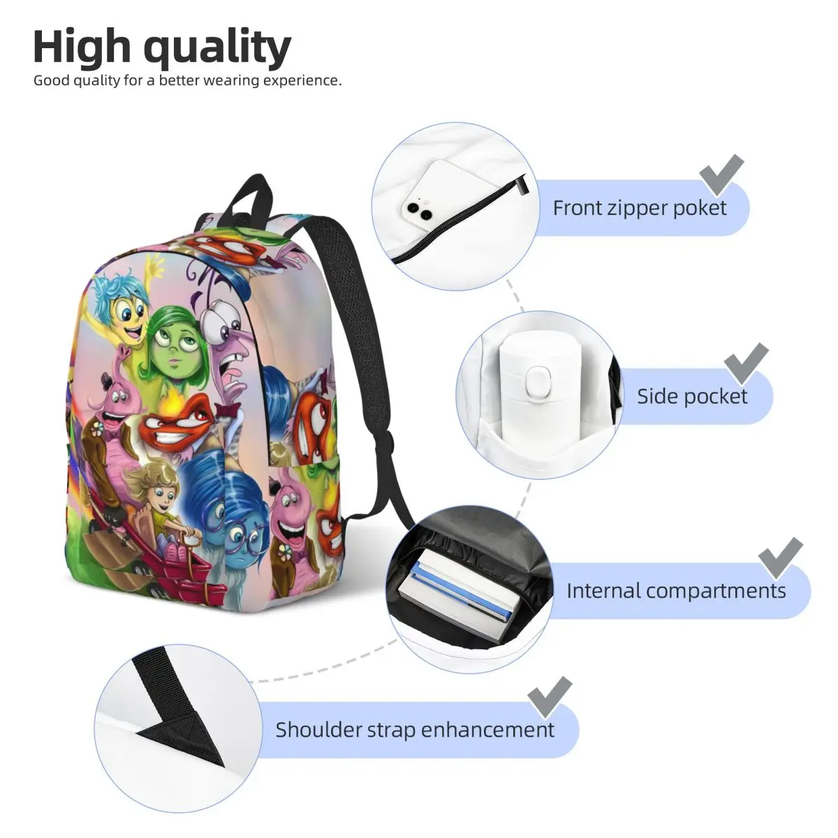 Inside Out 2 Cartoon Emotion Backpack for Preschool Primary School Student Humor Manga Book Bags Boy Girl Daypack Lightweight