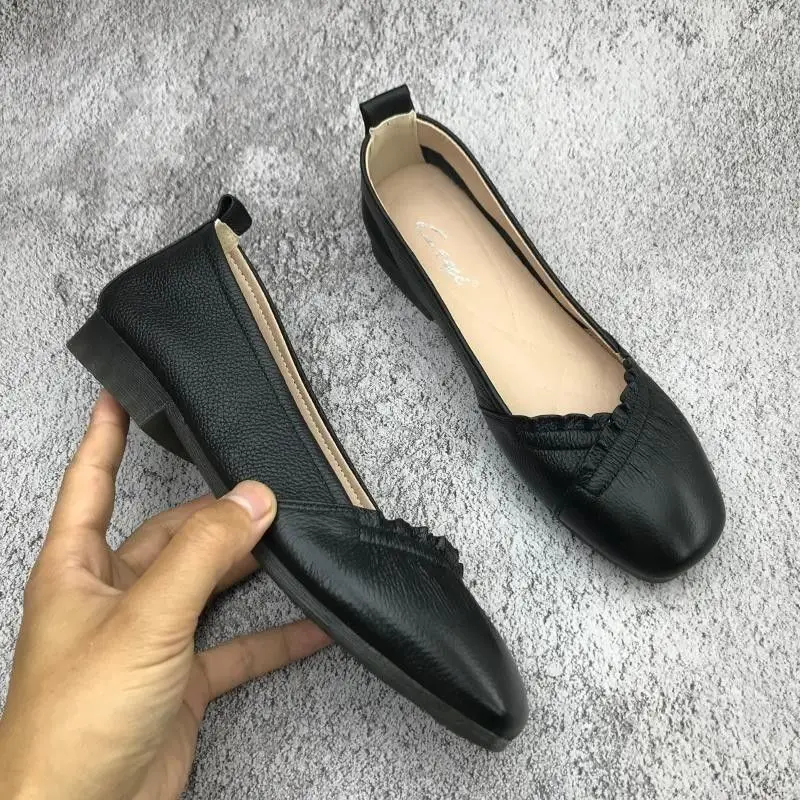 

Женская обувь без шнуровки с квадратным носком, черные женские туфли на плоской подошве, кожаные, повседневные, стильные, дешевые, удобные и элегантные, по низкой цене