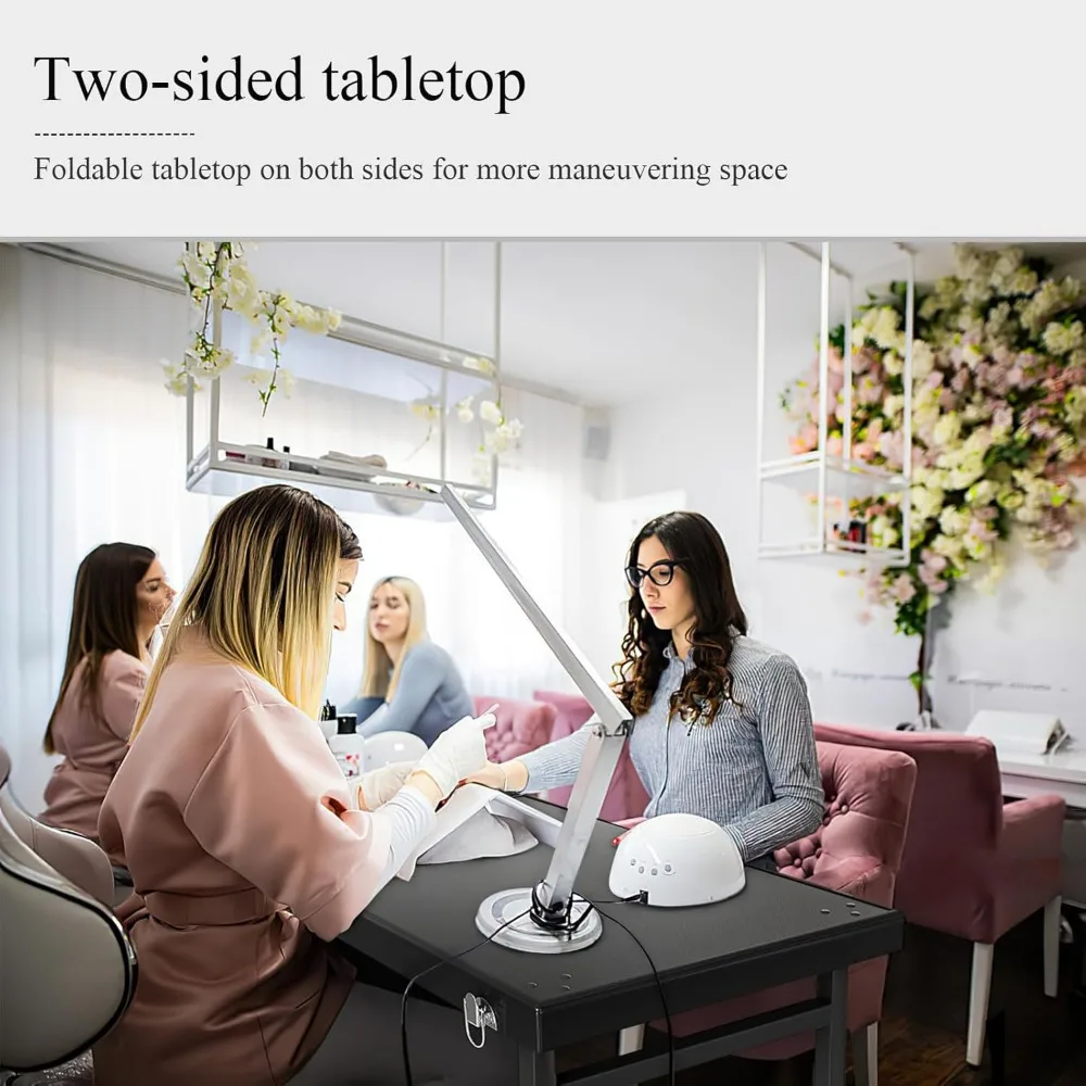 Manicure Table Makeup Station w/Speaker, Portable Nail Desk for Nail Teach, Foldable Traveling Nail Desk Organizer Cart