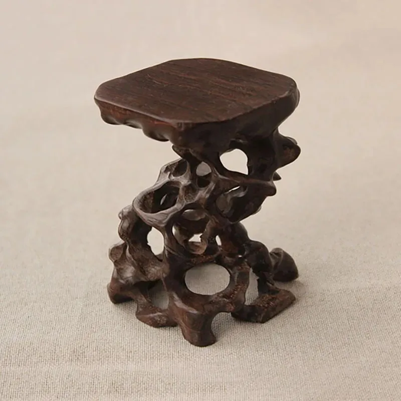 

Wood Carving Handicraft Ornaments, strange Stone Base, Solid Wood Hollow Root Carving, Jade Teapot Base, Wooden Flower Shelf