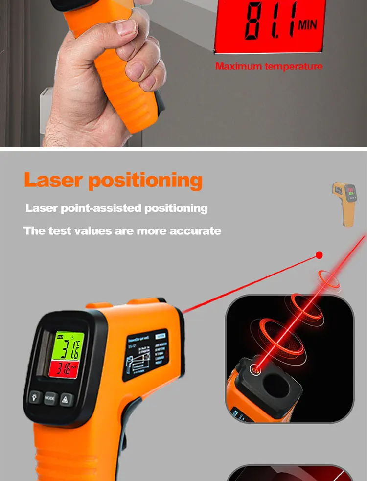 Intelligentes industrielles Infrarot-Thermometer -50~600 ℃ Temperaturpistole VA Reverse Color Screen Tester Meter Pyrometer Tools – Detail 8