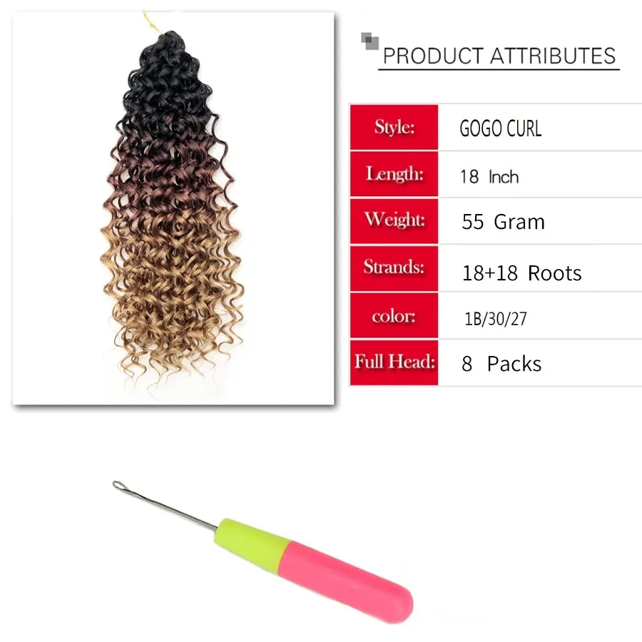 8 paquetes de pelo rizado de ganchillo GoGo Curl para mujer, pelo trenzado de onda profunda, trenza de ganchillo bohemia sintética, pelo de ganchillo ondulado con agua