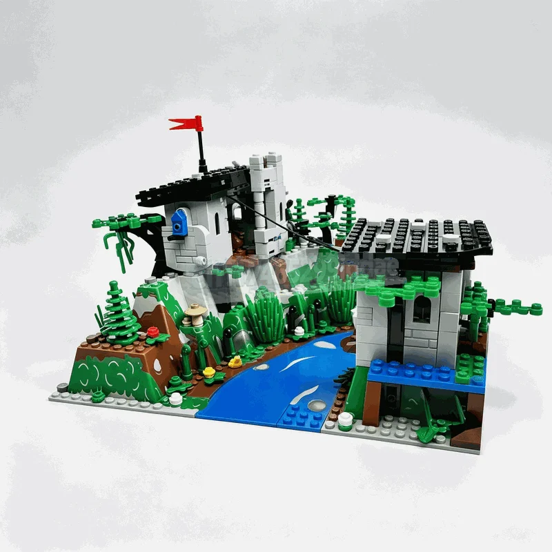538PCS MOC Medieval Forest Archer Zipline Escape Hideout Mountain Castle Fortress Tower Model Building Blocks DIY Assembly Toy
