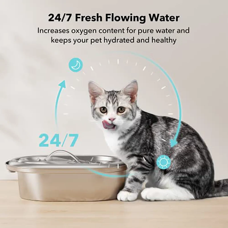 

2L Ultra-Quiet Stainless Steel Automatic Cats Fountain Auto Power-off Fountain Feeder Pet Water Dispenser Fountain For Cats Dogs