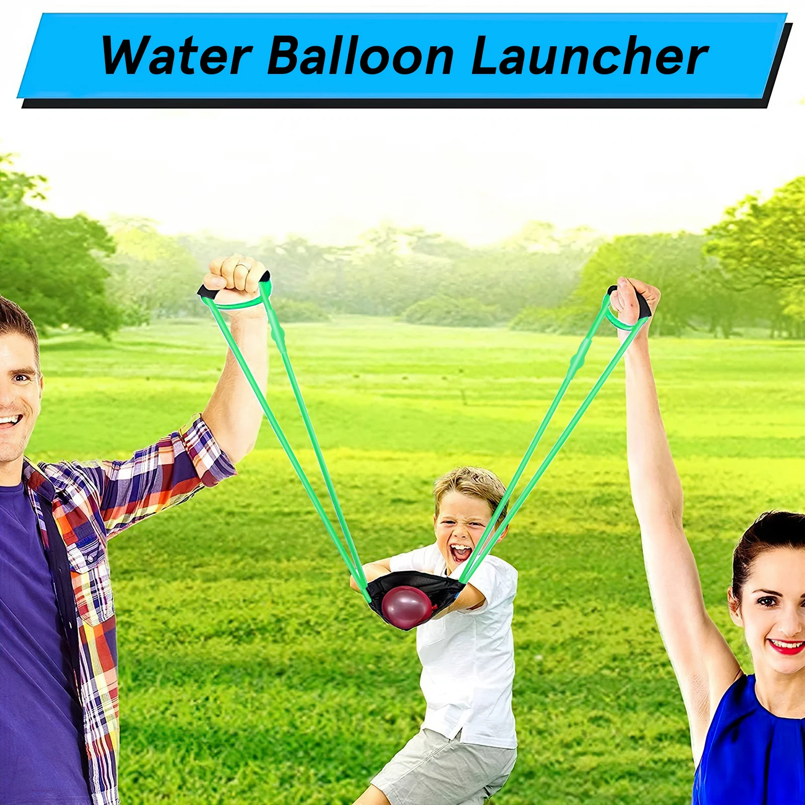 Lanciatore di palloncini d'acqua per bambini Palloncino d'acqua Cannone Palloncini con fionda Lanciatore di palline d'acqua Giocattolo da esterno per bambini Linea blu