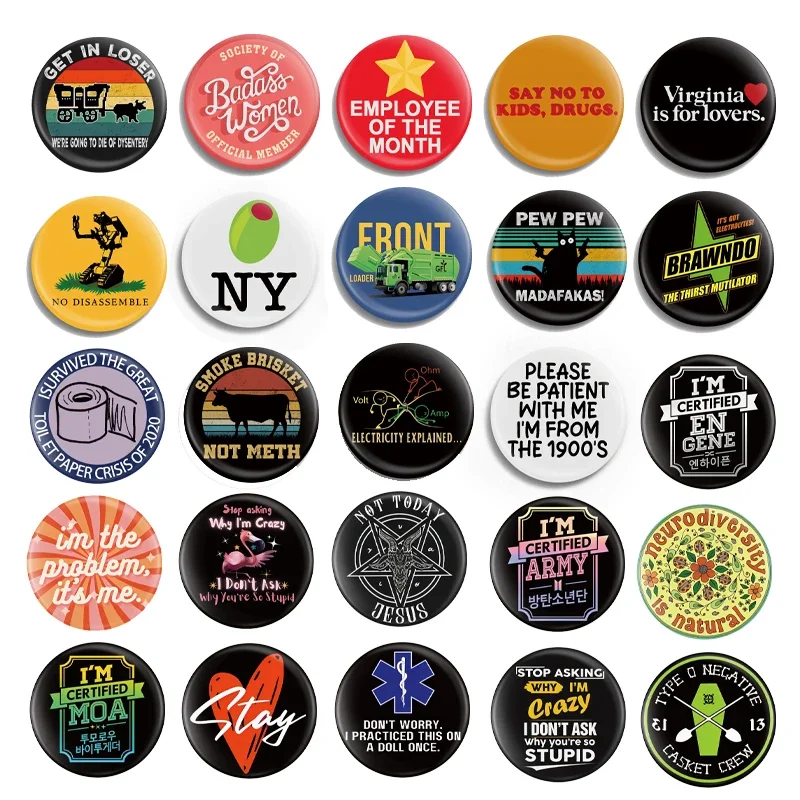 25 Style Punk Text Tinplate Soft Button Pin EMPLOYEE OF THE MONTH Brooches Lapel Badges Jewelry Gift For Friends