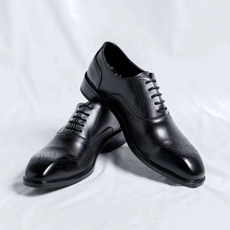 

Spring top layer Brogue carved men's shoes, British genuine leather formal men's shoes, brown trendy business shoes x2