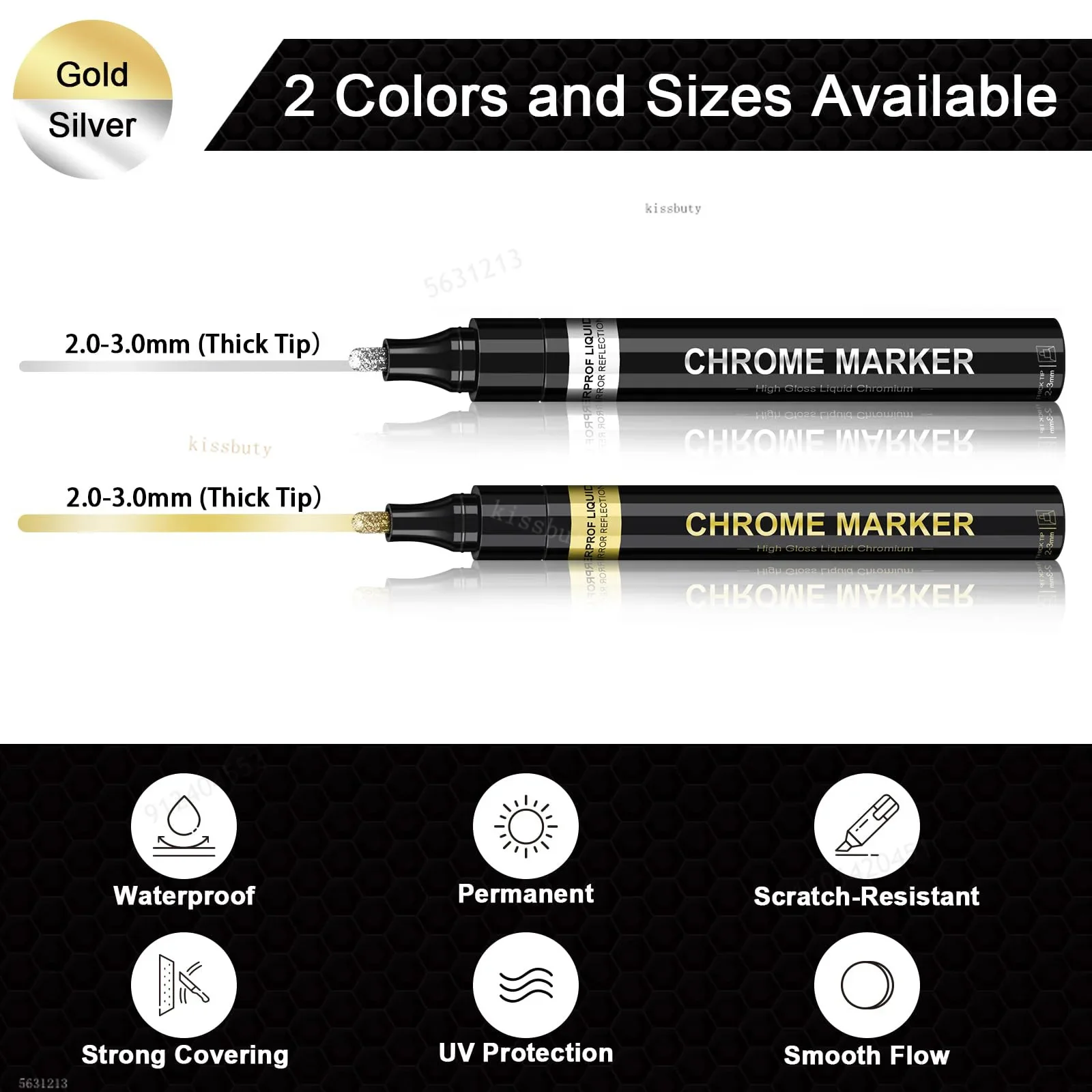 1-5Pcs Chrome Paint Marker, 2mm Reflective Liquid Mirror Pen, Silvery Ink for DIY Car Styling, Model, Metal, Wood, Plastic&Stone