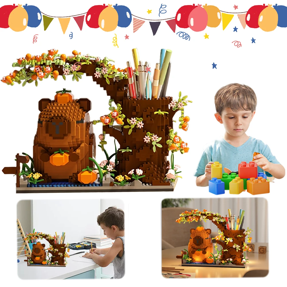 

1880pcs Capybara Building Block Pen Holder Capybara Mini Brick Figures Toys Multi-Function Desk Organizer Birthday Gift