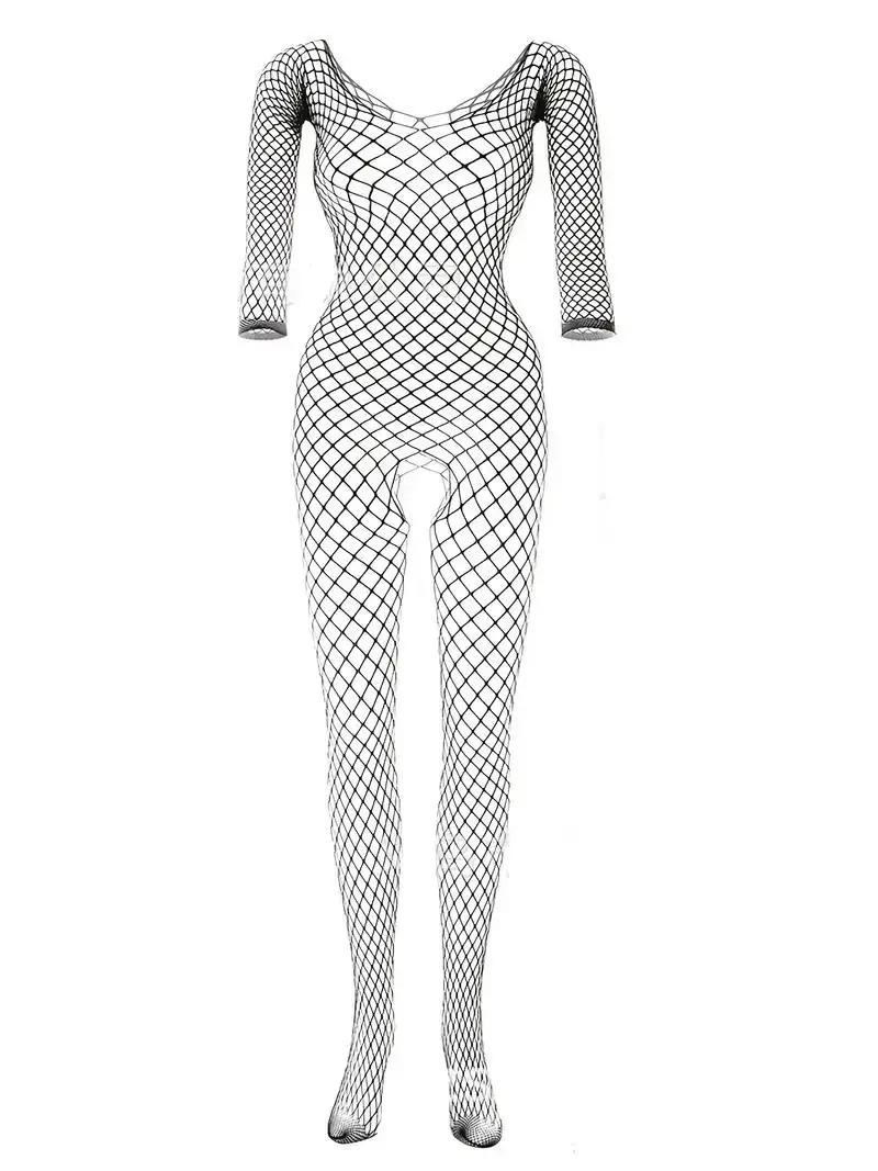 Sexy Fishnet Hollow Bodystocking, See Through Long Sleeve Open Crotch Full Body One Piece , Women\'s Sexy Lingerie & Underwear